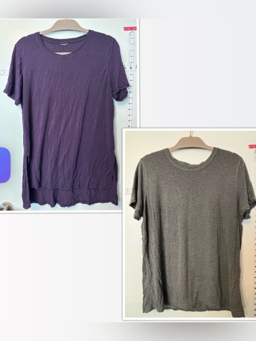 TWO Kit and Ace touch of cashmere t shirts.  Rich Purple and Gray color Both L.